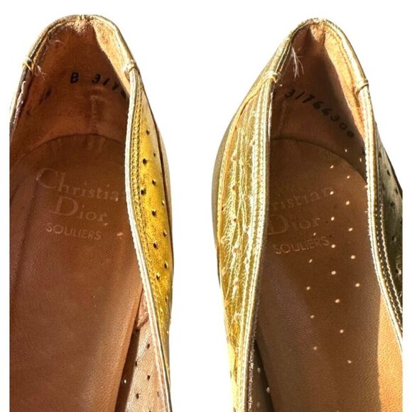Vintage Christian Dior Souliers France  Gold Open Toe‎ Pumps, Size 6 1/2 B - Picture 11 of 15